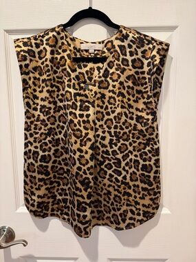 LOFT Leopard Print Sleeveless Shell in Brown and Black